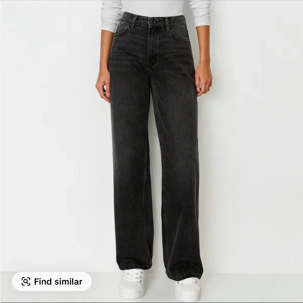 KatchMe Women Petite Charcoal High Waist, Wide Leg Stretch Jeans - Picture 1 of 5